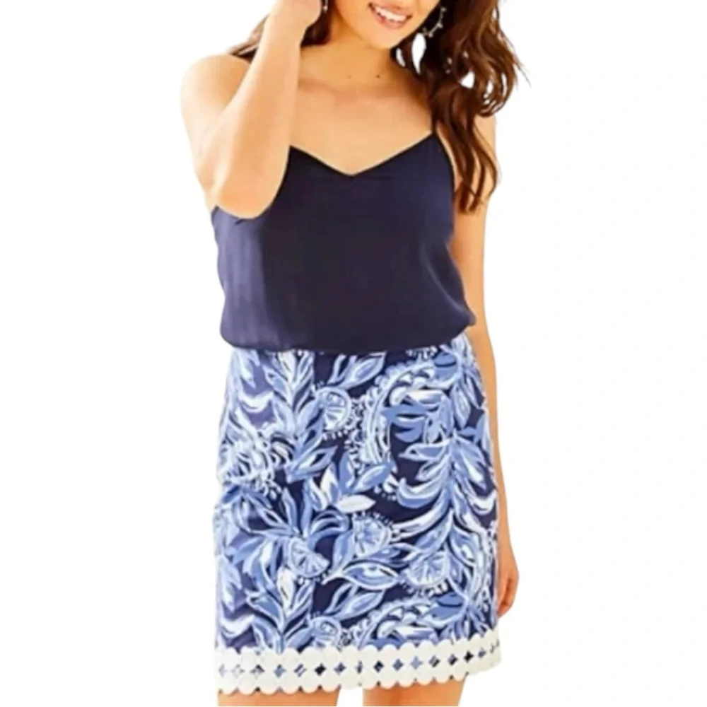Lilly Pulitzer Izzy Skirt in High Tide Navy You’re The Zest Sz 2